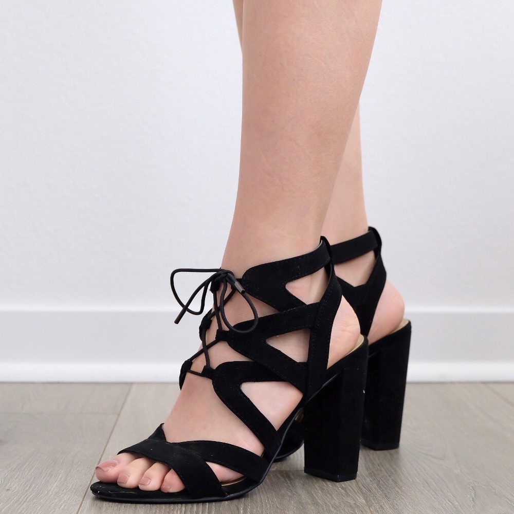Delicious Mazie Cutout Zigzag Corset Lace-up Heels